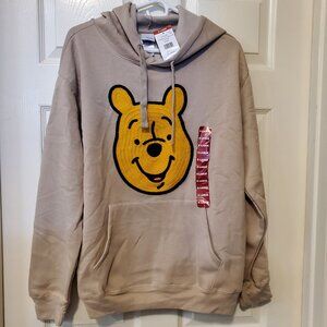Disney Hoodie Winnie the Pooh Pullover Sweatshirt Crochet Patch Face Size XL NWT